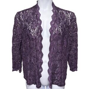 ALEX EVENINGS Purple Lace Sequin Bolero Shrug Sz 14 Glam Elegant Cocktail Chic